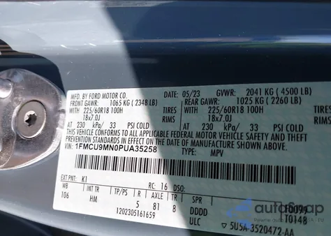 2023 Ford Escape St-Line из США, поврежденный, VIN 1FMCU9MN0PUA35258